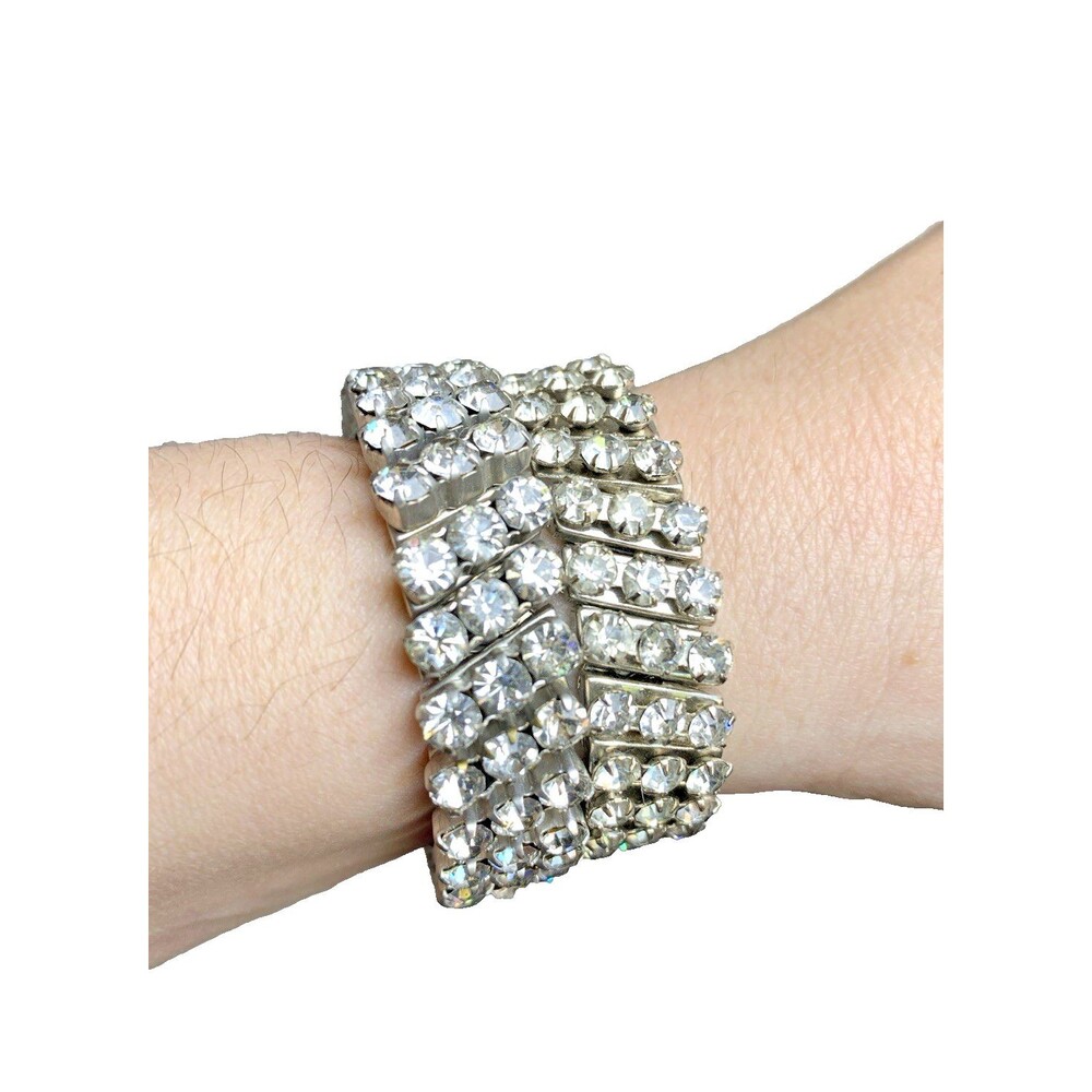 Lot of 2 Vintage Rhinestone Stretch Bracelets Parco Silver Tone Crystal Glam - Picture 2 of 13
